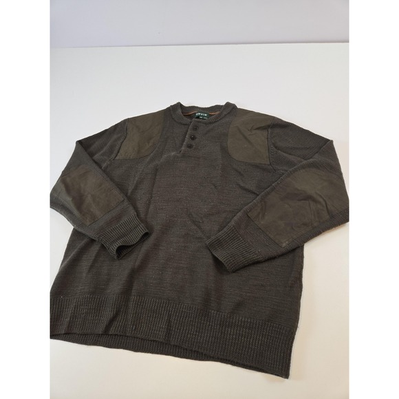 Orvis Sweater Mens Medium Green Merino Wool Henley Quilted Shoulder Elbow Patch